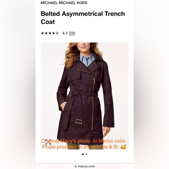 NWT Michael Kors trench coat/rain coat, merlot, 0X - Picture 6 of 6